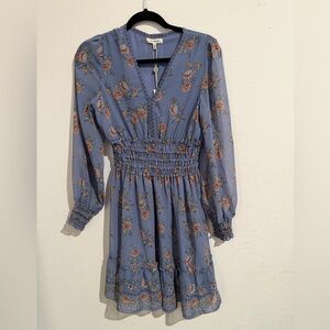 Max Studio Blue Floral V-Neck Dress